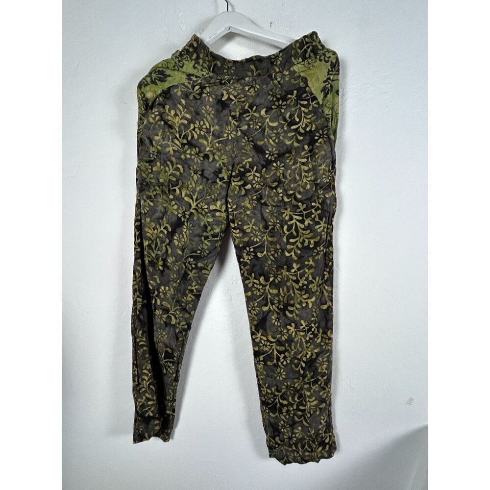 Frivolous Womens Handmade Floral Boho Straight Leg Pants Medium Green Black